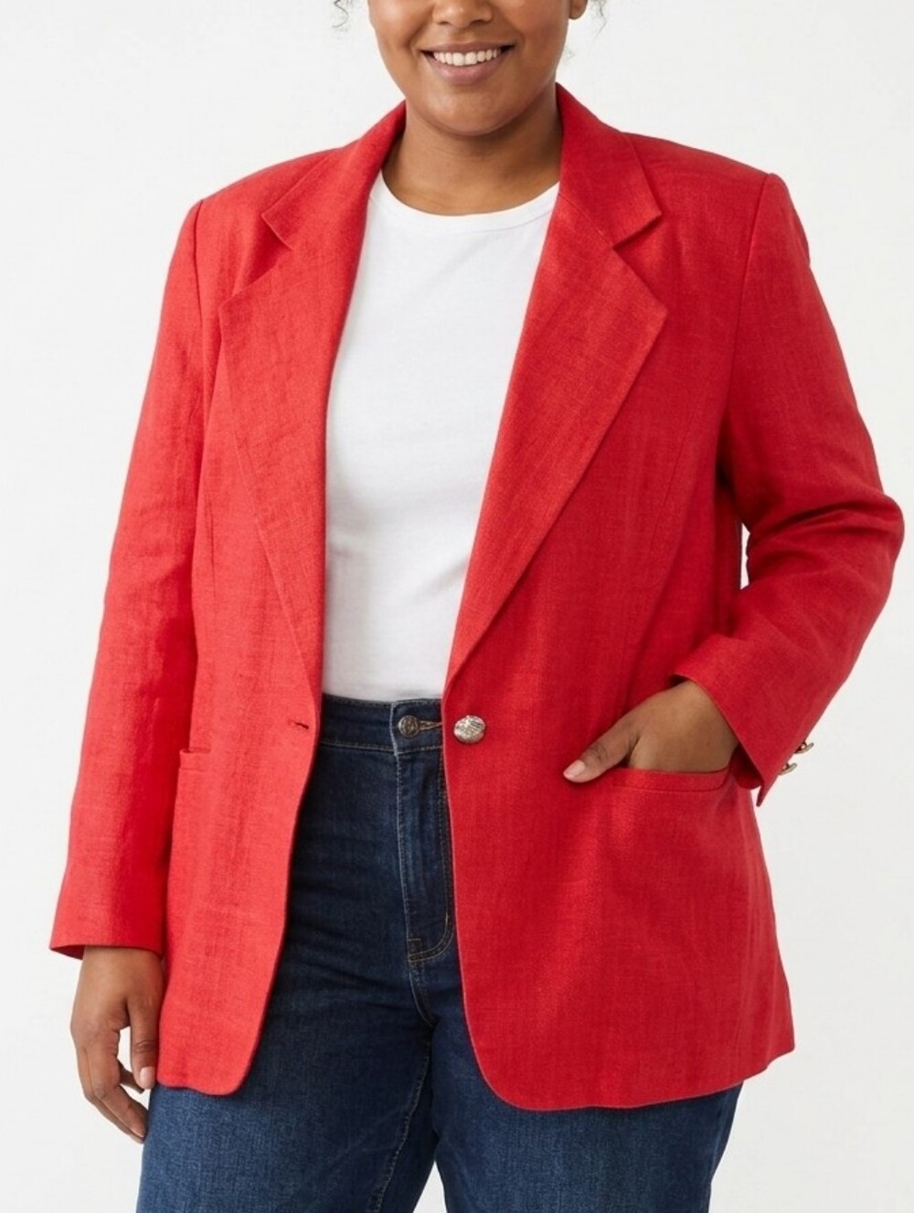 Vintage Vanessa Stevens Red Raw Silk/Linen Look Slub Blazer Jacket
